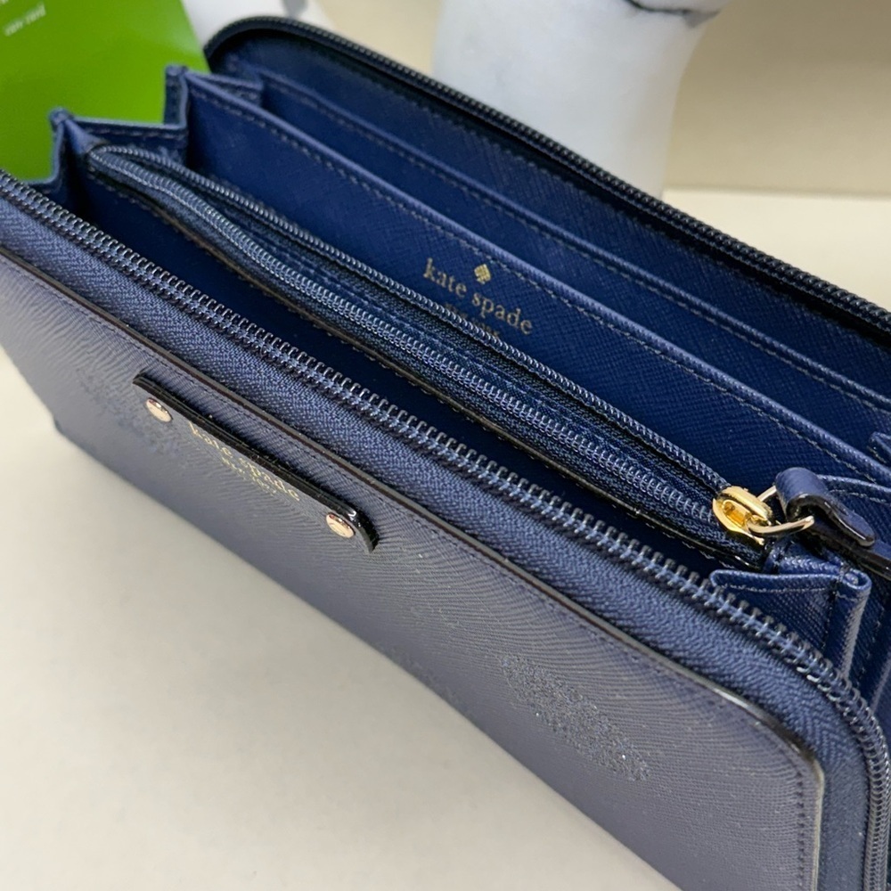 (new+tag) Kate Spade neda long wallet navy polka dots classic - Picture 4 of 12